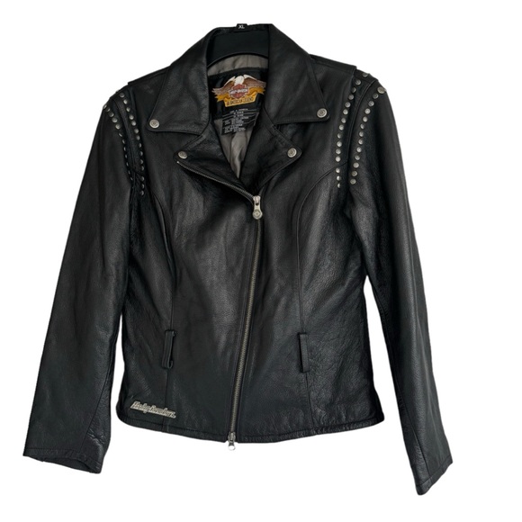 Harley Davidson Women’s Black Studded Leather jacket Size Medium - Picture 7 of 13